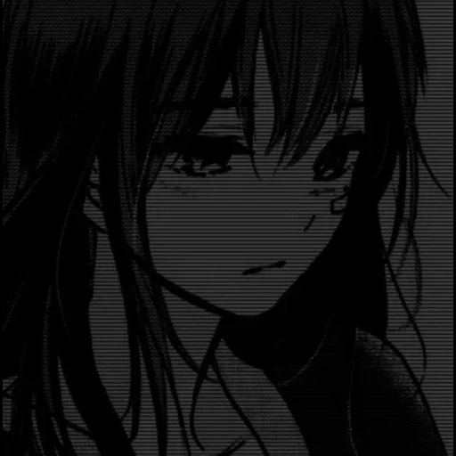 figure, dark anime, black animation, sad animation, sad cartoon girl