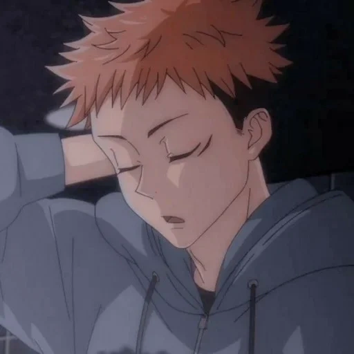 itadori yuji, itadori yuji, anak laki laki anime, karakter anime, itadori yuji sedang tidur
