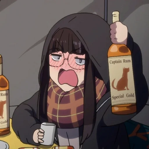mabuk anime, alkohol anime, karakter anime, toba minami yuru camp, anggur animasi kamp yuxi