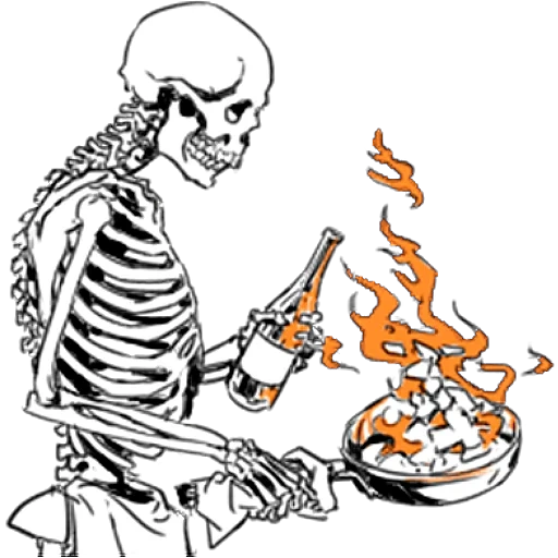 das skelett, kaffee mit skelett, das trinkgerüst, das muster des skeletts, skelett am tisch