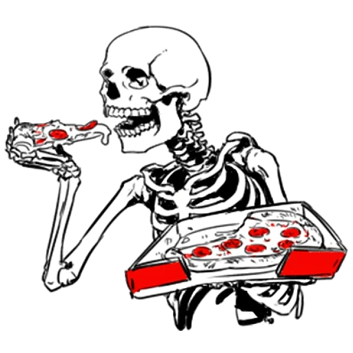 Just bones. Скелет с пиццей. Скелет стикер. Скелет ест пиццу.