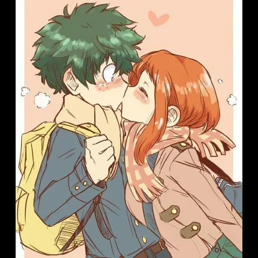 рисунок, деку урарака, deku x uraraka, милые аниме пары, аниме мидория урарака