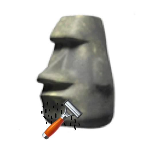 patung moai, wajah mem face, moai stone emoji, berdering dengan mesin energi, picchi dari percakapan penting