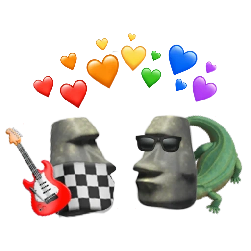 sovrapposizioni, parole chiave correlate, moai stone emoji, corona del cuore dell'arcobaleno, cuore multilorato di emoji