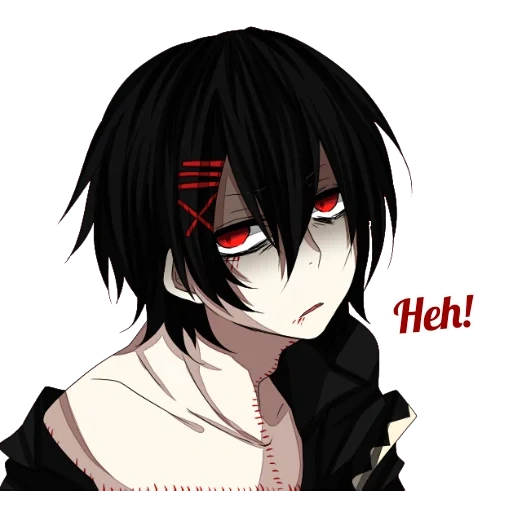 figura, cara de anime, animação kun demon, cara de olhos vermelhos escuros, olhos vermelhos de cabelo preto de anime
