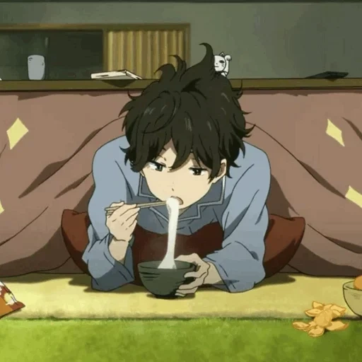 figure, ogi kazutaro, oreki houtarou, nogi and taro are sleepy, nogi kotaro anime coffee
