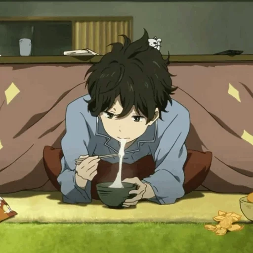 figure, ogi kazutaro, oreki houtarou, nogi and taro are sleepy, nogi kotaro anime coffee