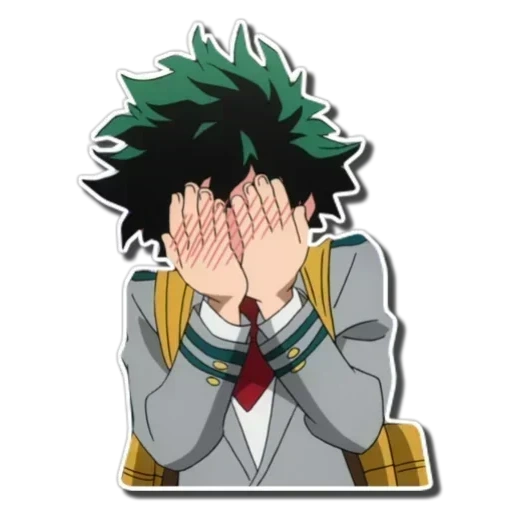 midoria stickers, izuku midoria embarrassed, drawing, my heroic academy stickers, heroic academy