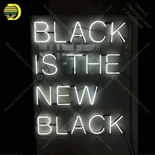 estilo negro, negro es negro, lámpara de neón negro, el negro es el nuevo negro, las inscripciones de neón son negras