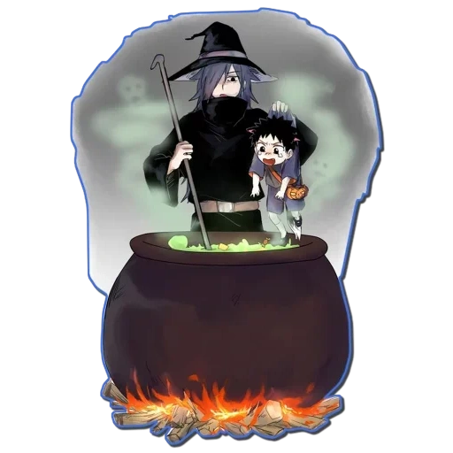 il vapore della caldaia di strega, madara uchiha chibi, madara uchiha naruto, obito anime halloween, caldaia di halloween della strega