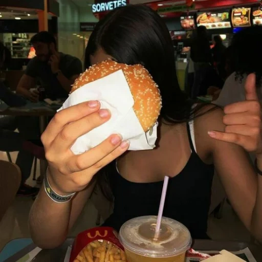 comida, menina, fast food, mcdonald's, menina mcdonald's sem rosto