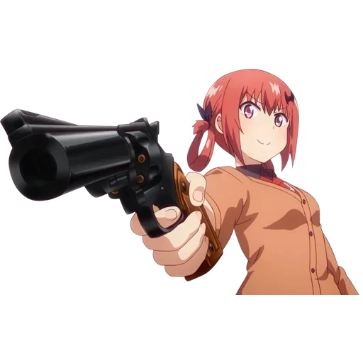 anime gun, gabriel dropout, with a revolver saskatchewan, gabriel dropout satania, gabriel sasaniya pistol