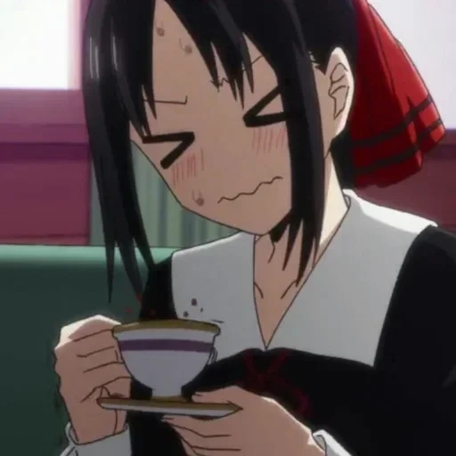 ide anime, kaguya sama, gadis anime, karakter anime, teh minum ban kaguya