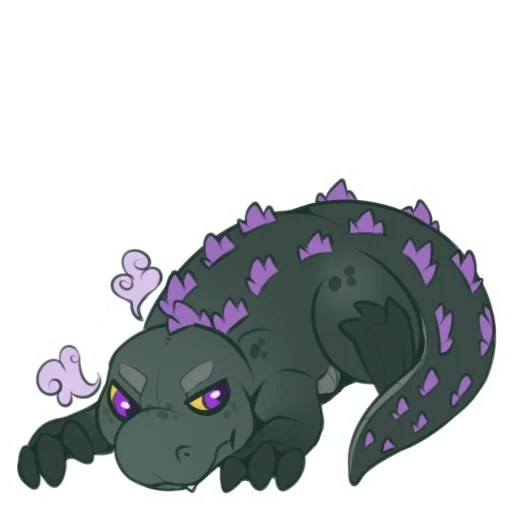 animação, arte de godzilla chibi, dinossauro roxo, esboço de dinossauro fofo, dinossauro tartaruga adopmi