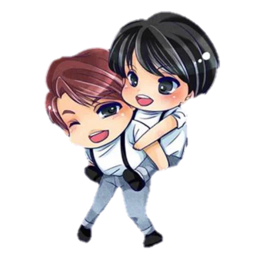 chibi, asiático, casal chibi, viguki bts, animação fofa