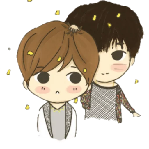 baekhyun exo, cartoon art is lovely, lovely couple pattern, bts chibi chong guotai heng