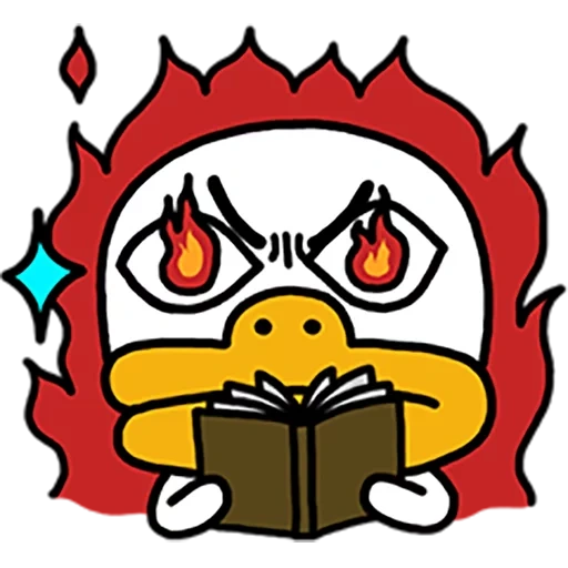 anime, bebek jahat, ikon percikan api, logo bebek gila