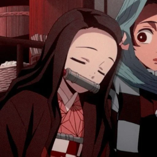 abb, der moment von bezuko, tangjiro noko, nezuko anime stills, die klinge die den nezuko-dämon schneidet