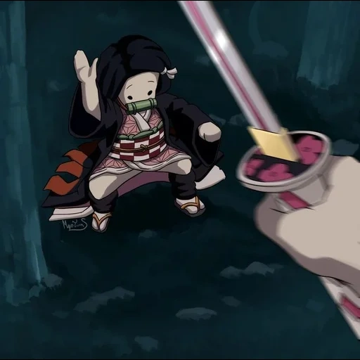 nezuko, kamado nezuko, tagliare la lama del demone, anime blade anatomy demon meme, screenshot di nezuko la lama che taglia il demone