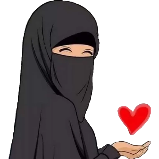 jovem, muçulmano, coração de headzhab, cartoon girl hijabe, desenhar um homem de uma mulher apelido sem olhos