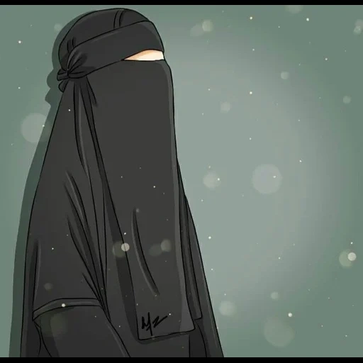 jovem, humano, muçulmano, garota nikaba desenho, anime muçulmanos com um atraso