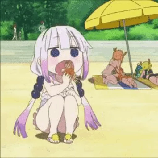lindo anime, kanna kamui, papel de animación, la doncella del dragón de kobayashi, pequeña doncella del dragón de kobayashi-jiang shan tres para comer
