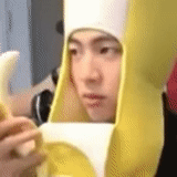 1 chicken, l eats a banana, sokjin banana, jin eats a banana, kim sokjin banana