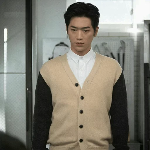 yin-g, con kan june, giubbotto maschile, attori coreani, giubbotto a maglia maschile