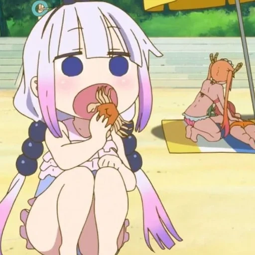 kanna kamui, animación divertida, la doncella de kobayashi, la doncella del dragón de kobayashi, pequeña doncella del dragón de kobayashi-jiang shan tres para comer