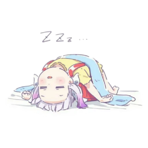 cannes está durmiendo, kanna kamui, anime kawai, dibujos de anime, dibujos de arte de anime