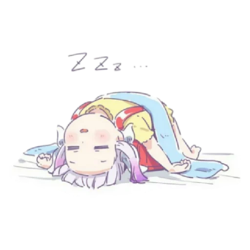 canna dorme, kanna kamui, animação de kawai, imagem de anime, imagem de arte de animação