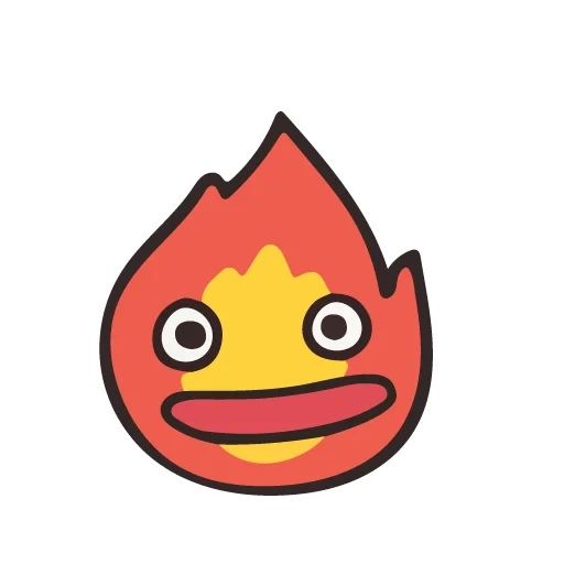 anime, calcifer, cute badges, cartoon fire with eyes