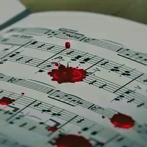 le note, la faccia, una nota insanguinata, violino del sangue, note di garofano