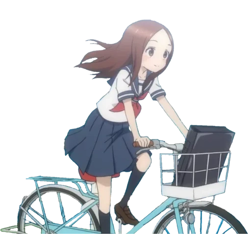 animação, figura, menina anime, papel de animação, bicicleta de madeira alta desobediente