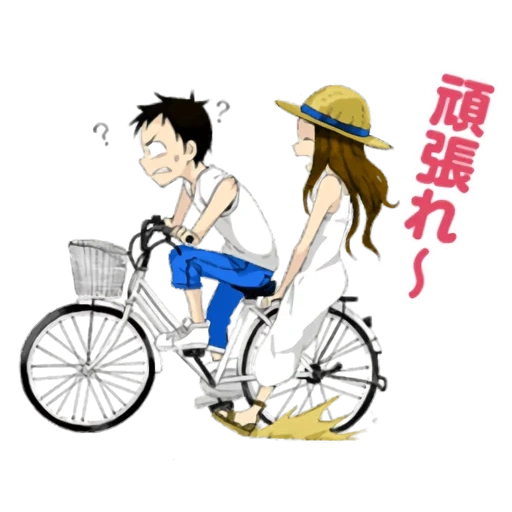 cyclisme, randonnées à vélo, trompette de vélo, cyclisme, anime pose couple vélo