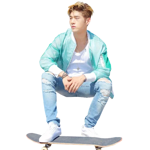 kard, guy, henry lau, taemin rebok, on a skateboard