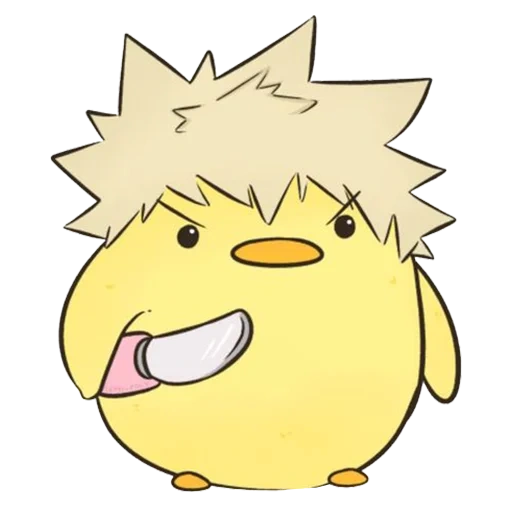 pato de anime, katsuki bakugo, frango de anime, personagens de anime, pato com uma faca de anime