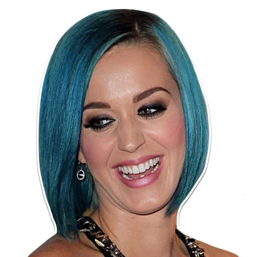mensch, junge frau, katy perry, haarfarbe ist quadratisch, katy perry kurzer haarschnitt mit blauem haaroberteil