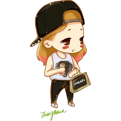 chibi, young woman, chibi drawings, chibi cap, illustrations are cute