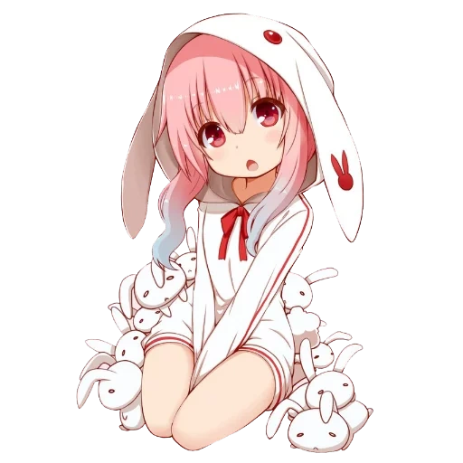 anime kawai, bunnies d'anime, lapin d'anime, femme kawaii, anime bunny rouge hair