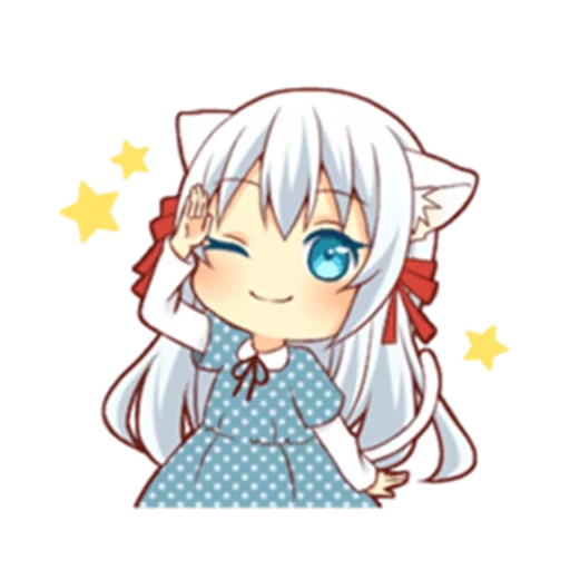 chibi, cat girl, anime, chibi some, fluffy white cat girl