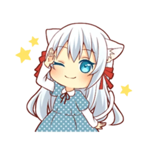 чиби, cat girl, анимешные, чиби неко, fluffy white cat girl