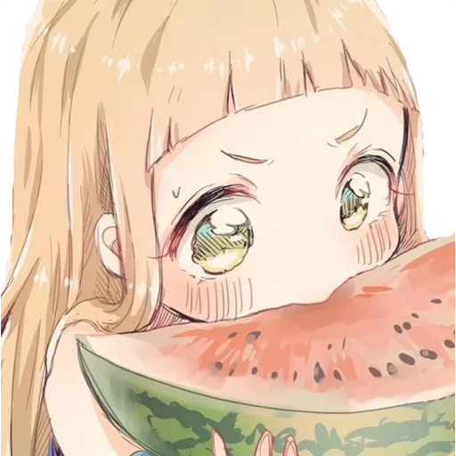 animation, field vegetable, watermelon animation, cartoon cartoon, anime girl