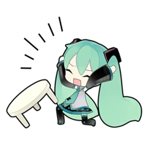 símbolo de expressão miku, o primeiro som é lindo, hatsune miku, três bancos de som inicial chibi, hatsune miku chibi