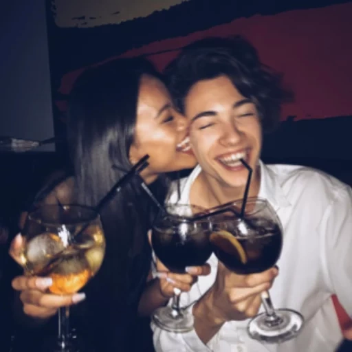 asian, human, young woman, the couple is wine, girl with a glass of a man