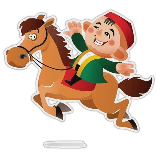 kazaji emoji, dibujo dzhigit, pequeño dzhigit, caballo de niño kazajo, vector de caballos de pares rolls