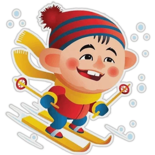 anak laki-laki, emoji kazak, anak kecil, bocah itu bermain ski