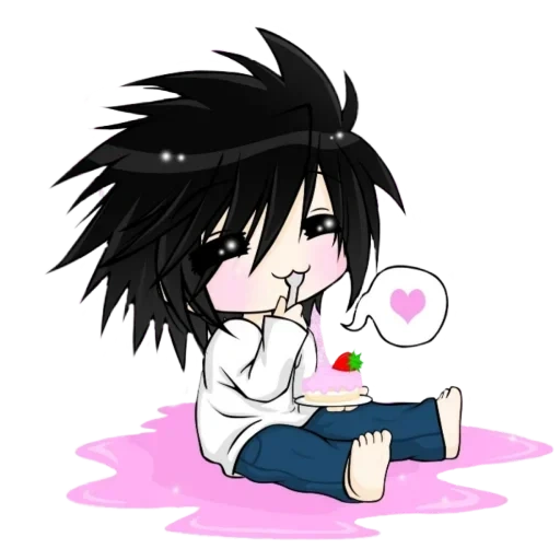 anime pessoal, lawlaite chibi, l bota de morte, chibi death note, caderno de anime de chibi da morte