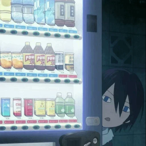 anime, anime girls, vending machine, automatic automaton with anime food, anime trave andime