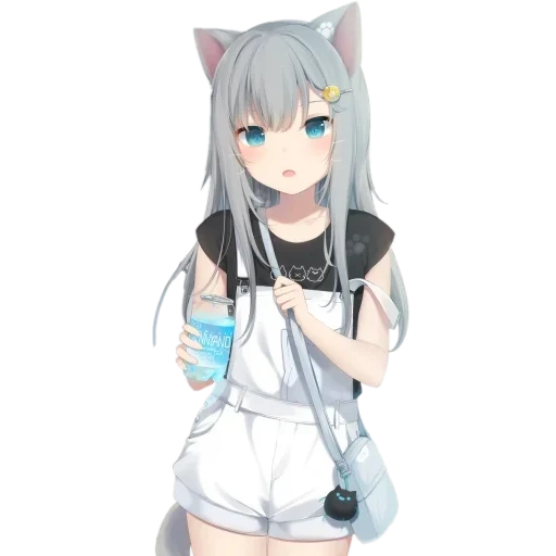 jovem, anime alguns, arte de anime, alguma arte de anime, anime de gato de menina